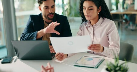 Aufkleber - Corporate, meeting and business people with documents in office for finance report, research or review. Professional, teamwork and workers with graph for financial planning, project or sales feedback