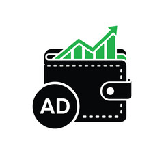Poster - Wallet with growing graph and ad icon representing advertising revenue increase