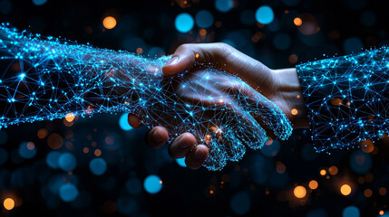 Poster - A digital handshake between individuals, reflecting connection and teamwork