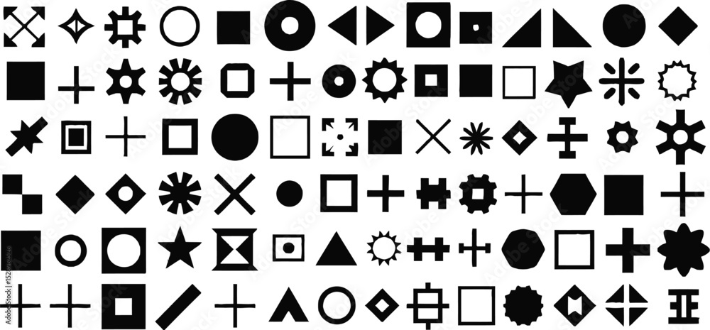 Collection of Black and White Geometric Shapes, Icons, and Design ...