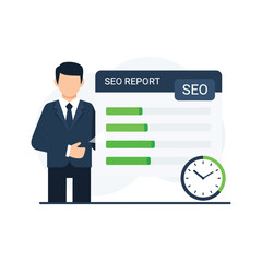Poster - Businessman reviewing seo report with progress bar and clock