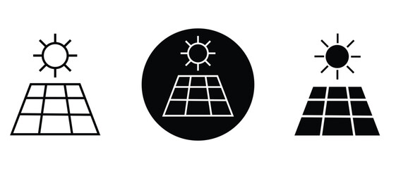 Poster - Solar panel icon, Sun energy icon. Solar panel vector Flat set in black and white color. Solar panel Vector illustration 