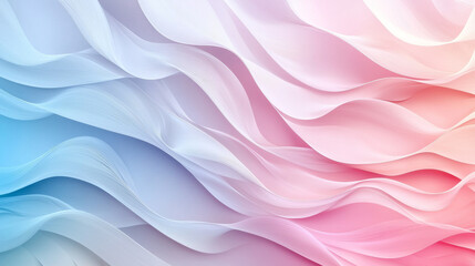 Poster - Abstract background with layered pastel waves in pink, white, and blue. Perfect for modern design, web, and print use