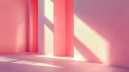 Poster - A clean and simple pink geometric design, with sunlight casting shadows in a minimalist abstract setting.