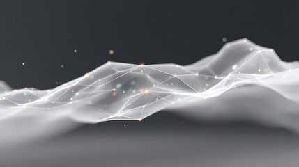 Fototapete - Abstract Flowing Network: White Curves and Glowing Points on Gray Background