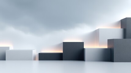 Aufkleber - Abstract Geometric Composition with Black and White Cubes