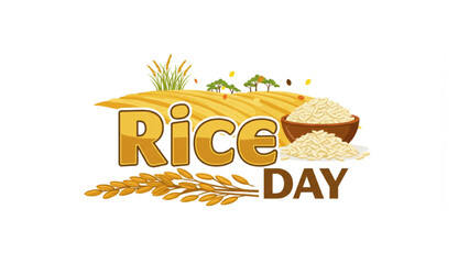 Poster - Celebrate Rice Day with this vibrant design featuring a rice paddy field, grains, and a bowl of rice perfect for food branding and agricultural logos.