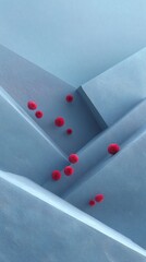 Aufkleber - Abstract Geometric Composition with Red Flowers and Folded Blue Paper