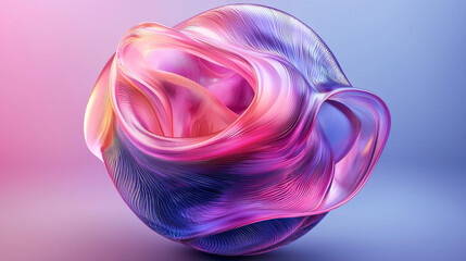 Poster - A vibrant 3D sphere with wavy pink and purple layers, showcasing dynamic digital art with futuristic design elements