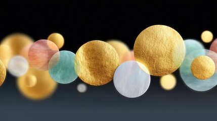 Aufkleber - Abstract Gold Shapes Floating on Black Background