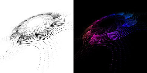 Fototapete - Digital Art for Textile, Cosmetics, Interior, Medical, Tech, and Fashion. Icon, Logo, and Background made of Circular Flowing Shapes Abstract Gradient and Black White Circular Wave Design. Futuristic