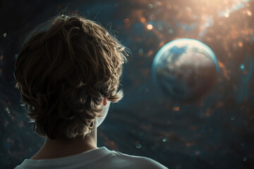 Poster - Person exploring fantastic landscape world ai generative