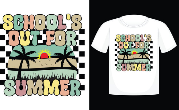 School's Out For Summer T-shirt, summer, vector, sun, design, beach, sea, horizontal, palm tree, fun, retro, travel, sunlight, t-shirt, vintage, sunset