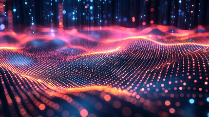 Poster - A modern digital world filled with glowing data points and grid patterns, emphasizing dynamic technology analysis and innovation in vibrant hues