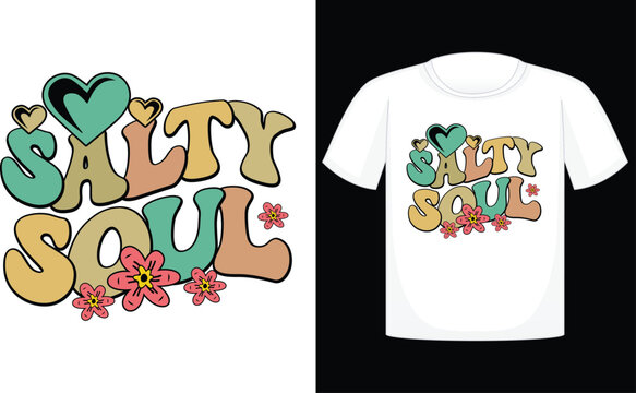 Salty Soul T-shirt, summer, vector, sun, design, beach, sea, horizontal, palm tree, fun, retro, travel, sunlight, t-shirt, vintage, sunset