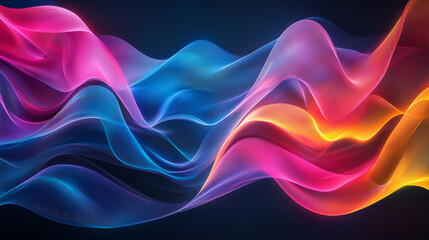 Poster - Vibrant Abstract VDO Featuring Colorful Waves in Blue, Pink, Yellow, and Green Creating Dynamic and Energetic Visual Effect with Harmonious Flow and Spectrum of Colors Against Dark Background