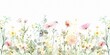 © Zbits - Watercolor wildflowers and grasses, pastel pink, yellow, beige, green, blue, and purple on a white background
