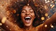 © Pinklife - A joyful woman gleefully celebrates with sparkling glitter, her vibrant expression capturing the essence of fun, happiness, and festive occasions in the moment.
