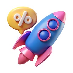 Aufkleber - 3d rocket with percentage sign isolated on white background
