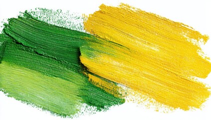 Aufkleber - Green and Yellow Paint Strokes on White Canvas, Depicting Artistic Expression and Creative Collaboration for Design Projects : Generative AI