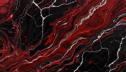Fototapete - Fiery Crimson and Black Marble Swirl Abstract Art Background