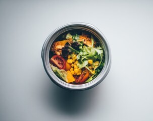 Aufkleber - Fresh Salad in a Metal Bowl, Representing Healthy Eating and Wellness, Ideal for Nutrition Blogs and Recipe Sharing, Shot From Above : Generative AI