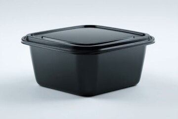 Aufkleber - Black Plastic Food Container With Lid on White Background, Representing Food Storage Solutions and Sustainable Packaging : Generative AI