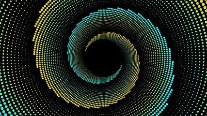 Poster - abstract animated background with colorful dots circles spinning in dark space. dynamic and smooth r
