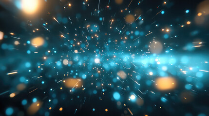 Leinwandbilder - Abstract falling stars, glowing blue and orange light, dynamic motion, cosmic energy, night sky, dreamy