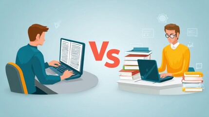 Aufkleber - Comparison of Traditional and Online Learning Methods Highlighting E-Learning Advantages in a Modern Infographic Layout