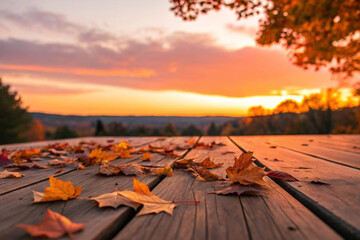 Wall Mural - autumn leaves on a wooden fence wallpaper