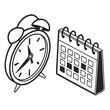 © Evgeny - Alarm clock and calendar illustration, depicting time management and scheduling concepts, emphasizing organization and productivity in daily life and work routines