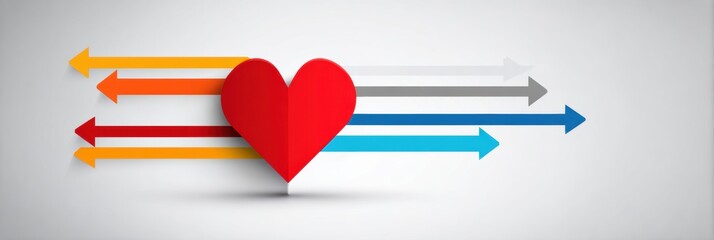 Aufkleber - Infographic Design Featuring a Central Heart and Four Directional Arrows Pointing Outward Representing Themes of Love, Health, and Connection
