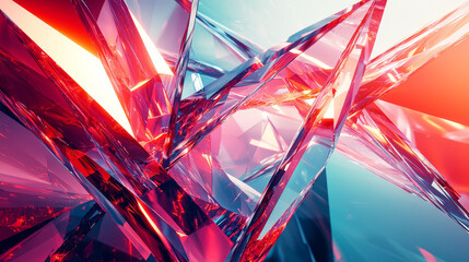 Poster - Abstract geometric shapes with sharp angles and a glowing center, creating a dynamic and energetic composition with futuristic design and 3D depth