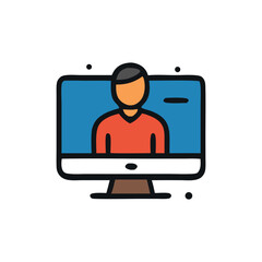 Leinwandbilder - Simple line art illustration of a person on a computer screen.