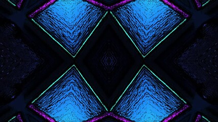Poster - Abstract blue geometric pattern with sharp edges and contrasting neon outlines on a dark background