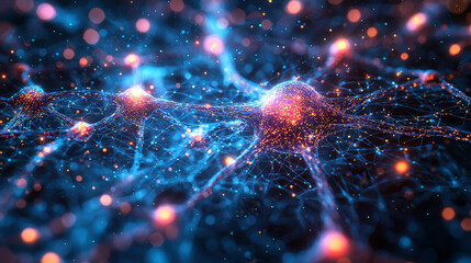 Poster - Exploring Complexity of Neural Networks Glowing Neurons, Interconnected Synapses, and Brain Activity in Vibrant Digital Illustration of Communication and Artificial Intelligence.