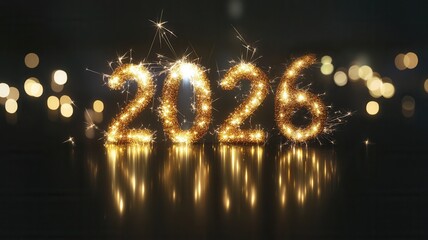Poster - Glowing sparks highlighting numeric 2026 against background, midnight signaling upcoming festive new year countdown celebration