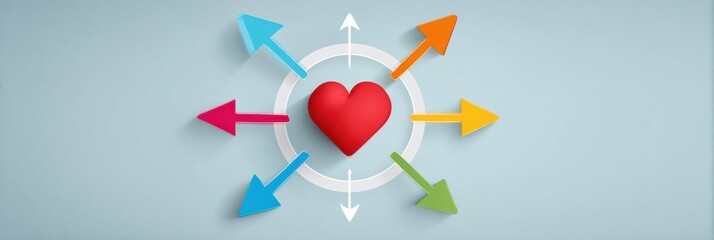 Aufkleber - Infographic Concept Featuring a Red Heart at the Center With Four Colorful Arrows Pointing Outward, Designed to Symbolize Connection and Emotional Expression