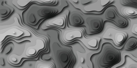 Aufkleber - Abstract topographic map illustration with shades of gray color palette showcasing a 3d layered effect to resemble natural landscape formations and contours