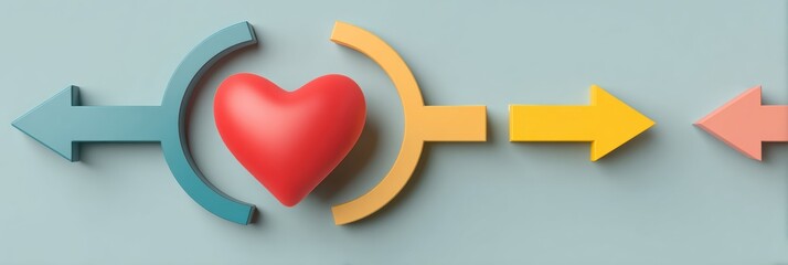 Aufkleber - Heart-centered Infographic Displaying Four Arrows Directing Towards an Open Space for Additional Content or Information Layout