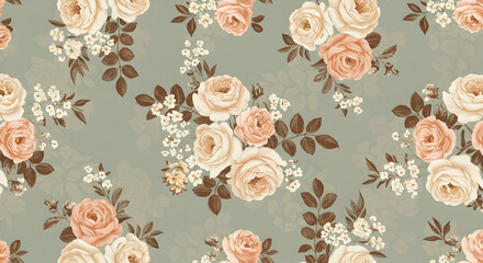  Elegant Pastel Rose Floral Pattern Seamless Textile Design Wallpaper Background