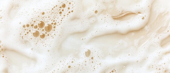 Poster - Tan liquid surface with many bubbles and foam swirling around, creating abstract patterns and textures, filling the frame with soft neutral tones.