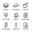 © Svitlana - Metal Panel Icons. Outline icon set of metal composite material panels: panel core, aluminum skin, corner joint, connector clip,