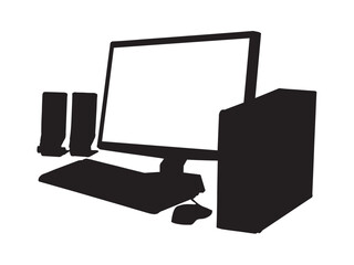 Wall Mural - vector isolated set of computer monitor system unit speakers mouse keypad colorless black and white 