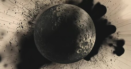 Wall Mural - Time-lapse of a detailed moon drawing with rays emanating outwards, creating a cosmic feel.