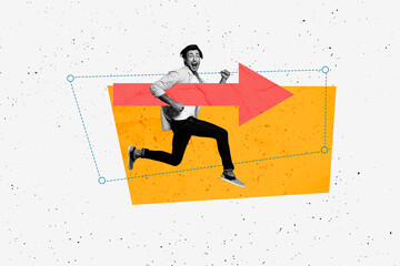Aufkleber - 3D collage trend artwork composite sketch poster of young guy run hand hold aim choice route achievement graphics arrow goal venture