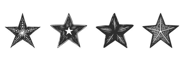 Poster - Hand-Drawn Star Designs Silhouette Set. Artistic Star Patterns For Decoration And Design Projects. Isolated Vector Illustration Collection