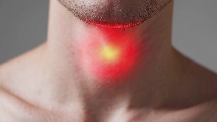 Poster - Throat inflammation featuring painful red spot highlighting potential thyroid gland dysfunction, representing medical examination of underlying health condition and diagnostic process