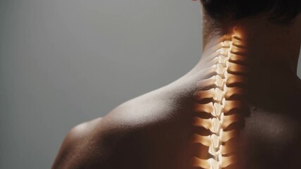 Poster - Anatomical visualization highlighting male vertebral column, indicating potential spinal pathology or musculoskeletal discomfort for medical reference